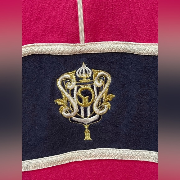 St John | Vintage 90’s Embroidered Crest Zip Neck Sweatshirt - Size Small - Picture 4 of 12